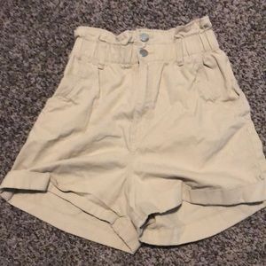 Tan paper bag shorts ultra high waisted